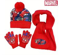 TEMU 3 Pezzi Costume MARVEL con Cappello, Sciarpa e Guanti con Logo - Completo Invernale e Caldo per Ragazzi e Ragazze, Abiti a Tema Supereroe per Feste di Natale, Design Spiderball (Lavabile a )