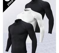 TEMU 3 pezzi Maglia da a maniche lunghe a compressione, aderente ad asciugatura traspirante, adatta per sport, fitness e abbigliamento , stile quattro