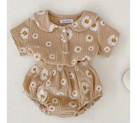 TEMU 3007 Set Due Pezzi per Bambini con Top a Maniche Corte e Pantaloni Capri Stile Daisy Doll, per l'Outdoor