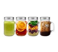 TEMU 4 barattoli Mason in vetro da 500ml/16oz con coperchi e manici | Riutilizzabili per overnight oats, , birra e cocktail | Contenitori per conservazione e bomboniere | Lavabili in lavastoviglie
