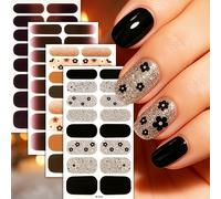 TEMU 4 Fogli Moda Stile Maturato Flash Marrone e Fiori Glitter Set di Adesivi per Unghie | Auto, Finitura , Monouso, per Nail Art Squisita