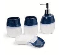 TEMU 4pcs Set di accessori da bagno in ceramica elegante - per il risciacquo, dispenser per per , portaspazzolino e portasapone, design blu e , per la decorazione o hotel, accessori da bagno Se
