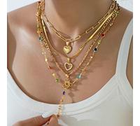 TEMU 4pcs Set di semplici, eleganti, , , stile vecchio denaro, rhinestone love, set di collane a catena di sole per donne, , festa, cena, , viaggio, foto, abbinamento