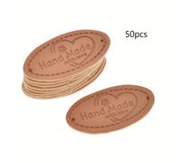 TEMU 50 pezzi con etichette da cucito in pelle artificiale fai-da-te a forma di cuore, logo in pelle a