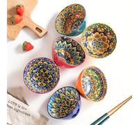 TEMU 6 pezzi set di ciotole in ceramica stile bohemien con colori e motivi , ideali per , zuppe, farina d'avena, pasta, resistente e lavastoviglie, sicuro per microonde, regalo o festa