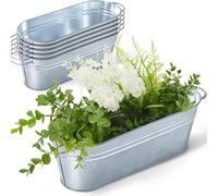 TEMU 6 Piccoli Secchielli Ovali Zincati per Vasi da Fiori con Manici, Fioriere a Secchiello Ovali in Metallo per Arredamento Colonica, Adatti per , Feste all' ed Nuziali, 11.42 x 3.94 x 2.99 Pollici