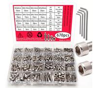 TEMU 670 pz, set combinato di viti e dadi in acciaio inossidabile - M3, M4, M5, M6 a testa esagonale - chiave a spillo