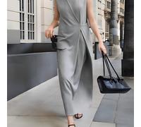 TEMU Abito Avvolgente Senza Maniche Grigio da Donna - Stile Industriale Chic con Tasche, Elegante e Casual Lavabile in Lavatrice per l'Uso , Moda , Look Minimalista, Raffinato, Guardaroba Moderno