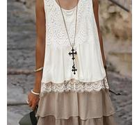TEMU Abito da donna bohémien con in pizzo, a , senza maniche, , e marrone, casual, estivo, da spiaggia, per feste, vestibilità