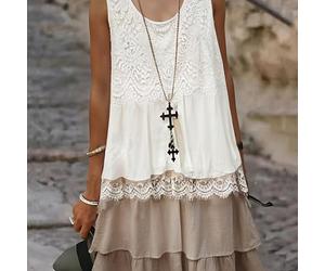 TEMU Abito da donna bohémien con in pizzo, a , senza maniche, , e marrone, casual, estivo, da spiaggia, per feste, vestibilità