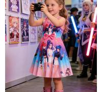 TEMU Abito estivo da con stampe di personaggi dei animati e design a colori sfumati, per le future principesse con un da