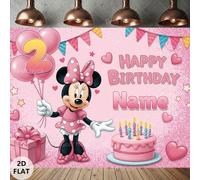 TEMU Banner piatto 2D con sfondo rosa di Minnie Mouse, personalizzabile con età e , per feste di compleanno, matrimoni, lauree e San. Decorazione in tessuto poliestere perfetta per occasione.