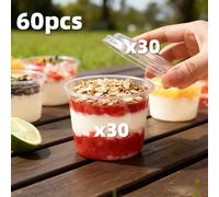 TEMU Bicchieri da Festa Riutilizzabili 40/60 con Coperchi | da Dessert in Plastica Durevole e Infrangibile + Coperchi, Adatte per Torta, Mousse, Gelato, Yogurt, Budino, Ciotole per Farina d'Avena