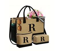 TEMU Borsa Tote Combinata, Borsa a +Portamonete Piccolo+Borsa Quadrata , Stampa con Lettere A-Z, Materiale Poliestere , per Uso , Vacanze, , San Valentino e Regali per la Stagione dei Matrimoni