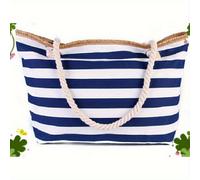 TEMU Borsa Tote in Tela a Righe 2025 - Shopper da Spiaggia, Borsa della Riutilizzabile di Grande Capacità per Donne, Design a Righe Boho Chic, Tasche Interne e Spallacci Regolabili