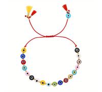 TEMU Braccialetto Boho-Chic con Perline di Vetro Occhio di Fatima - Gioielli di Amicizia Colorati per l'Estate, per Donne, Regalo , Stile Bohemien, Perline di Vetro