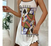 TEMU Camicia da Senza Schiena con Stampa Poker Chic da Donna con Volant - di Poliestere , Elastan Elasticizzato, Non - Perfetta per Tutte
