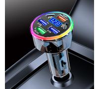 TEMU Caricatore Auto USB-C 6-in-1 da 200W con Ricarica Rapida, Supporta PD e QC3.0, , 12V-24V Universale per iPhone 15/14/13/12/11/Galaxy/Pixel, Con Luce Ambient RGB E Display Digitale Tensione