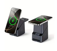 TEMU Caricatore Wireless 4-in-1 con Orologio per iPhone, Samsung e Modelli con Ricarica Wireless, Apple Watch e AirPods, Caricatore
