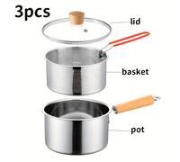 TEMU Casseruola profonda con in legno per friggere e latte - Pentolino ispessito che olio, antiaderente facile da pulire, resistente al calore - per a gas e a induzione