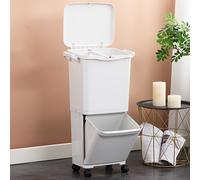 TEMU Cestino per immondizia da cucina, grande, a 2 livelli, contenitore per rifiuti e riciclaggio, separatore per rifiuti secchi e umidi con ruote per cucina, camera da letto, soggiorno,