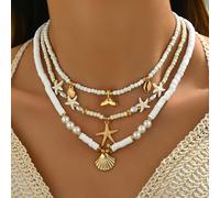 TEMU Collana a da 3 pezzi/set con perline di in argilla polimerica a conchiglia borotalco, stella marina e di in stile bohémien per donna, adatta per l'uso /inverno