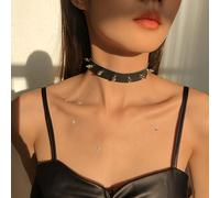 TEMU Collana Choker Stile Black Rock con Cuore in Pelle PU e Catena per Clavicola, Accessori da Bar per Donne