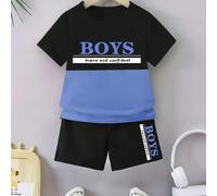 TEMU Completo Due Pezzi da Ragazzo, per ed Estate, con Maglietta a Maniche Corte e Pantaloncini Casual. Elegante Maglietta a Maniche Corte con Stampa Color Block "BOYS Brave And ", per l'Outdoor