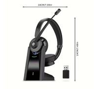 TEMU Cuffie Wireless con Microfono, Cuffie Wireless AI con Cancellazione del Rumore e Mute del Microfono, Base di Ricarica e Dongle USB per Lavoro da Casa/Call Center/pz/Laptop/Computer/Zoom