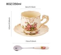 TEMU Elegante set da tè in ceramica con una da 8Oz con un design a rosa europea e dorati, completo di sottocoppa e cucchiaio abbinati. per .