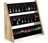 TEMU Espositore a 3 Ripiani per Collane, Porta Collane in Legno con Velluto, Organizer da Tavolo con 72 Scomparti per Vendere Braccialetti, Orecchini, e Negozi di Articoli per la Casa, per Gioielli