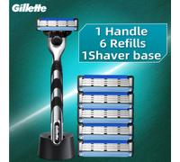 TEMU Gillette Mach3 Set Rasoio Manuale con 1 , 6 e Base, con Tre Lame, Progettato per la e la in Viaggio