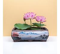 TEMU Grande Vaso Bonsai in Stile Cinese con Paesaggio a - Rettangolare, per Casa, Ufficio, Piante in Vaso - Uso Esterno, di Drenaggio, Vasi in Argilla per Miniature