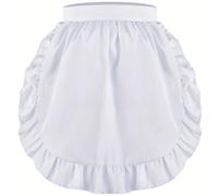TEMU Grembiule lunghezza da donna puro con pizzo a balze in vita e 2 tasche, abbigliamento da stile vintage, per cucinare in ristoranti , gioco di ruolo da cameriera per Halloween e Natale