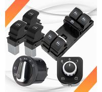 TEMU Gruppo interruttore fari cromato e comandi elettrici finestrini per Volkswagen VW CC EOS Golf GTI MK5 MK6 Jetta Passat Touareg OEM 5ND941431B 5ND959857 5ND959565 5ND959855, senza batteria