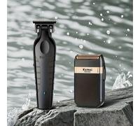 TEMU KEMEI KM-2299+KM-2024 Set Combo Tagliacapelli e Rasoio - per Casa , Tagliacapelli Elettrico Professionale da Salone con Ricarica USB, Confezione Regalo Premium