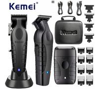 TEMU Kemei Set da 5 pezzi Km-2296 Km-2299 Km-T95 Tagliacapelli Professionale con Base | Ricarica USB, Batteria al Litio Ricaricabile, Forbici per Capelli da