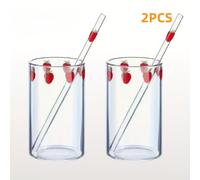 TEMU KEMORELA 1/2 pezzi 300ml/10oz Bicchiere in Vetro Borosilicato con Fragola e Cannuccia, per Acqua, Latte , Regalo per Ragazze e Studenti, Resistente ed Elegante per Casa, Scuola e Feste