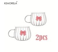 TEMU KEMORELA 2/6 Pezzi in Vetro a Forma di Zucca con , Bicchiere da Bevanda Monostrato Riutilizzabile per Caffè Con e Per Latte Espresso Capuccio Mocha,