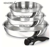 TEMU KEMORELA Set di pentole in acciaio inossidabile 316, set di wok e pentola per stufato, pentole a induzione per casa e campeggio in , pentole impilabili con manici rimovibili, adatte