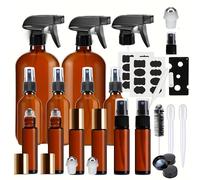 TEMU Kit di in Vetro Spruzzo Ambra Ricaricabili per Kit di Bottiglie d' - 2 x 16oz, 4 x 2oz e 6 x 10ml Flaconcini con Rullo per Oli Essenziali o Pulizia