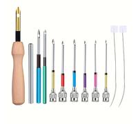 TEMU Kit Punch Needle da 12 pezzi, Kit da Punch Needle regolabili con set di penne da con in legno, Set di strumenti per lavori di maglia