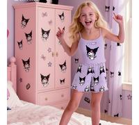TEMU La 'Flame Retardant' ha autorizzato un set pigiama viola Kuromi con canotta e shorts per le ragazze Sanrio