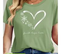 TEMU Maglietta da donna con e maniche corte, questo top verde un design a cuore per uscite casual. È , resistente e adatta per casa, lavoro o attività all'. Realizzata in tessuto .
