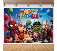 TEMU MARVEL Avengers Iron Man Thor Spiderman Hulk Striscione Compleanno - Sfondo Ufficiale per Feste Supereroi con Logo Hulk & Thor, Decorazione Murale in del Team Avengers, , a Tema (Facile da )