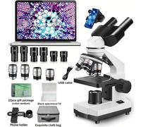 TEMU Microscopio avanzato con design a e quattro lenti , che offre ingrandimenti da 40X a 5000X, dotato di Wf25X e illuminazione a LED