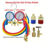 TEMU Mithtiger Set di Manometri AC a 3 Vie per R134a, R410a, R22, R404a - Materiale PE Durevole con Manometri Antishock, Raccordi per Tubi Codificati a Colori & Adattatori - per di Auto e HVAC
