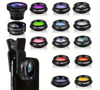 TEMU Nuovo kit mobile 15-in-1 con 15 , per iPhone, for Samsung e smartphone , supporto universale + grandangolare + fisheye + stella + CPL + 3/6 + filtro + filtri , blu, viola e verde