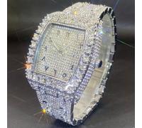 TEMU Orologio da business con raffreddamento a e strass, orologio al quarzo per coppie con calendario, orologio Ice Out, marchio di moda hip-hop AAA, aggiunte per donne