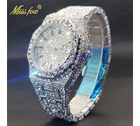 TEMU Orologio da con Strass Artificiale Hip Hop Ice Out, Calendario al Quarzo con Grande Notturna, Gioielli per Feste da Donna